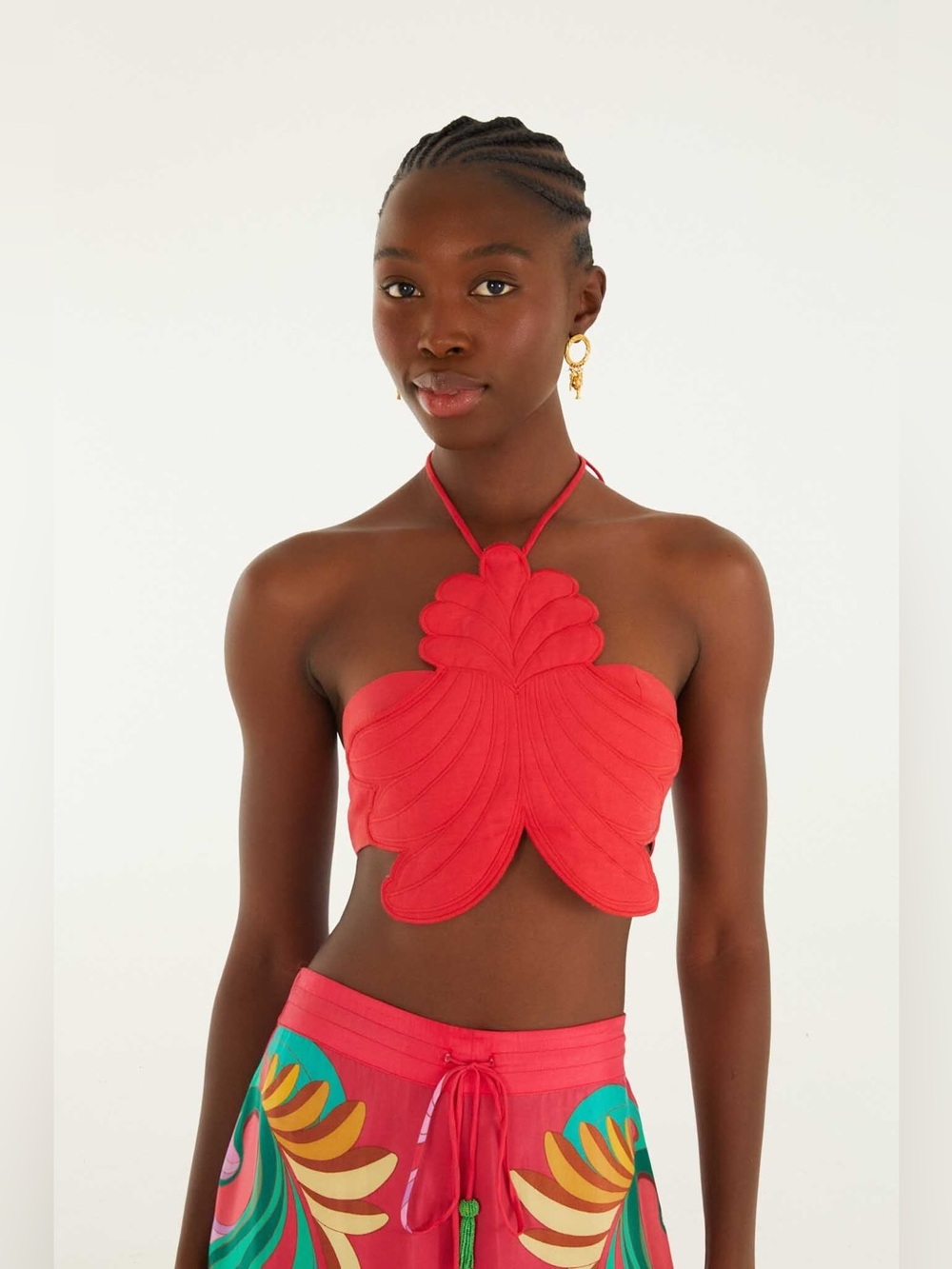 FARM Rio Red Sculpted Halter Swim Coverup Top